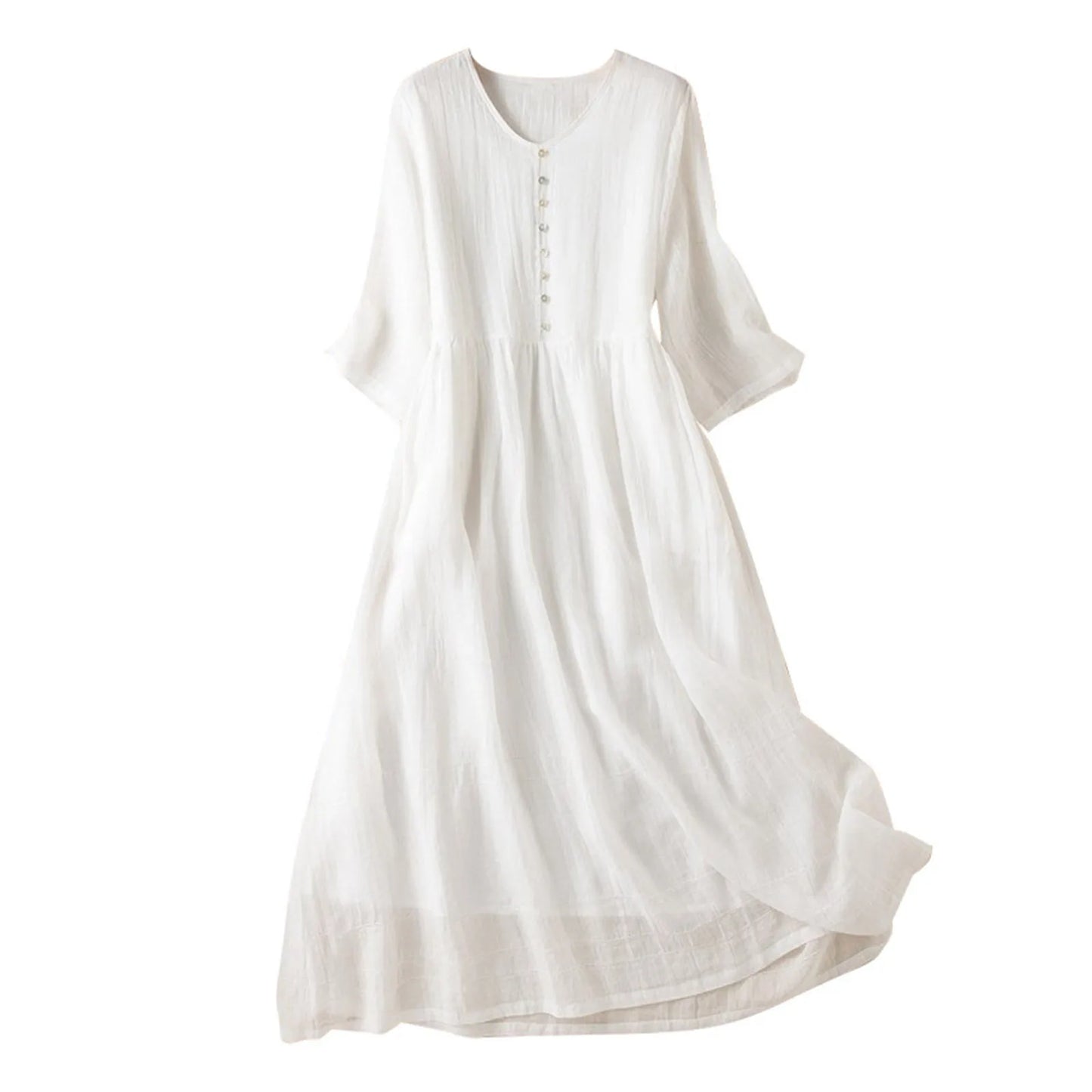 Summer Simple Plain Color V-neck Beach Midi Dress Women's Elegant Comfy Breathable Dresses Casual Sundress