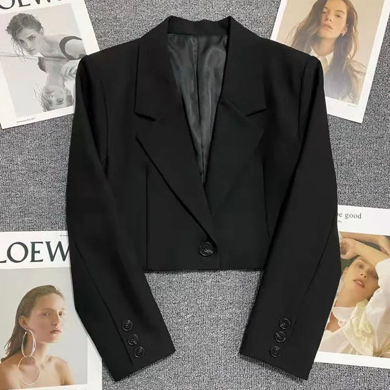 Cropped Blazers Woman Trend  All-match Notched Collar Crop Jacket Women Chic Single Button Suit Coat