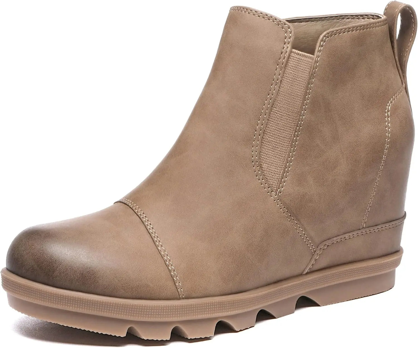 Wedge Ankle Boots Comfort Slip-On Waterproof Leather