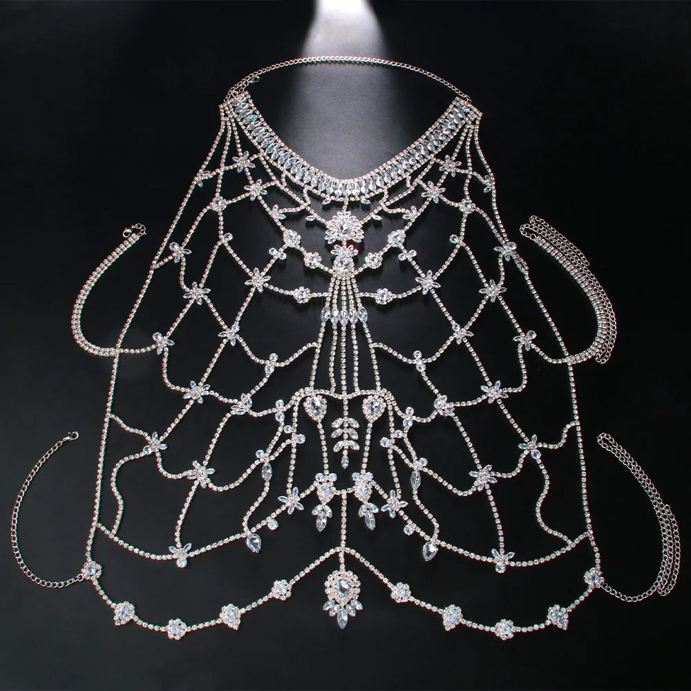Hollow Sleeveless Crystal Body Chain Bra Beach Accessories Festival Jewelry Rhinestone Lingerie Harness