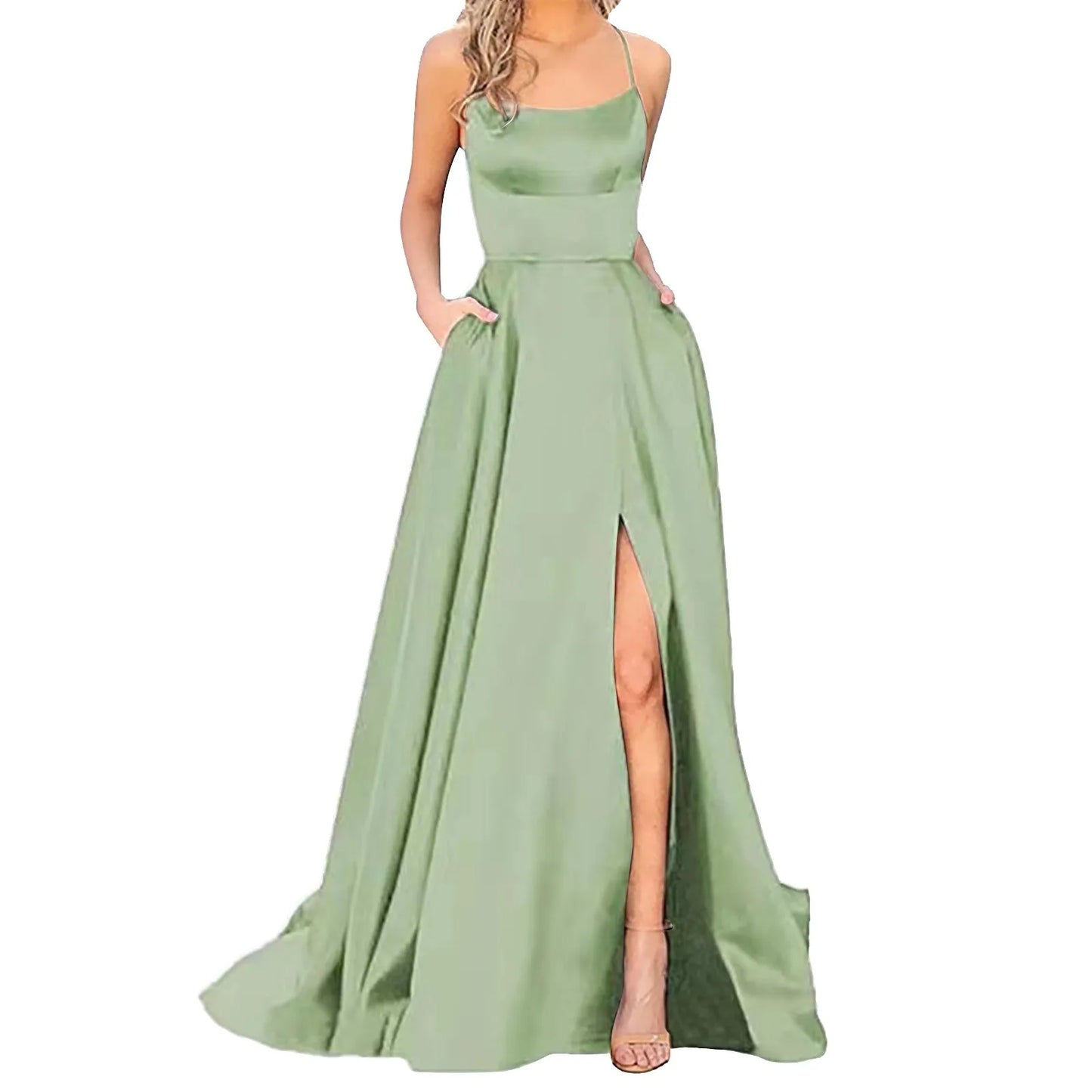 Sexy Prom Dresses Women's Long Dresses Sexy Criss-cross Satin Spaghetti Strap Prom Dress Formal Dresses for Women
