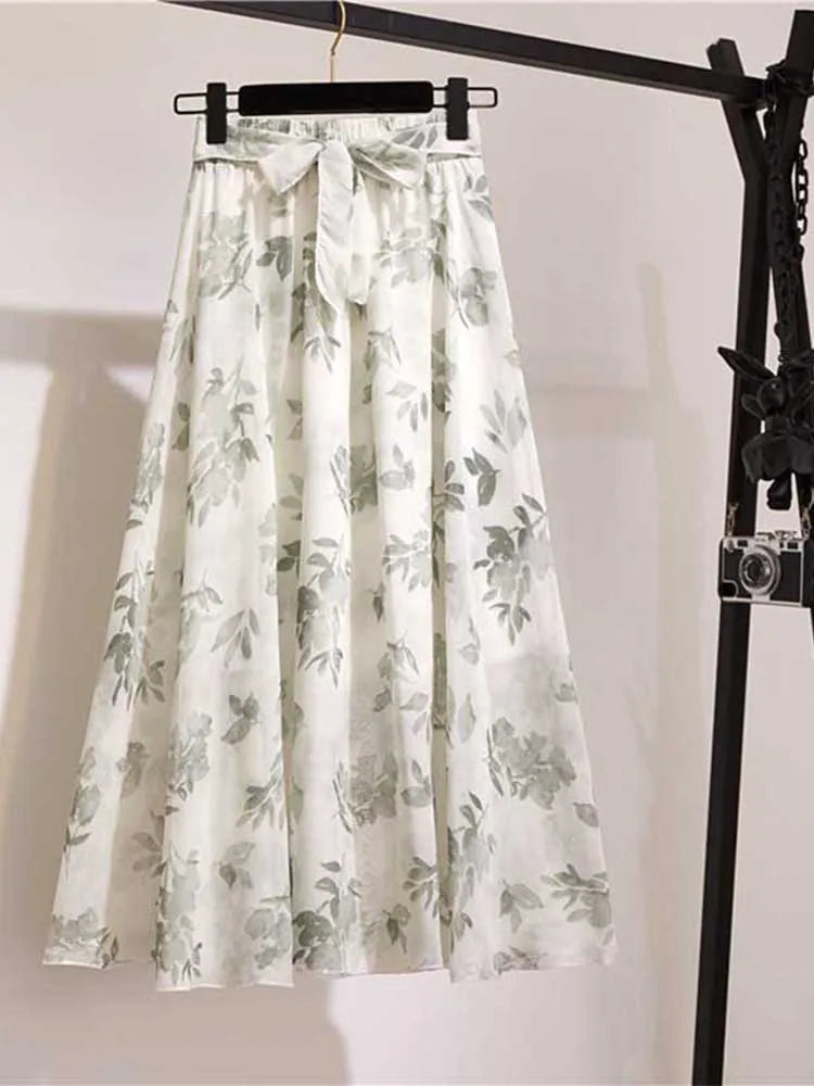 Chiffon Sun School High Waist Midi Skirt