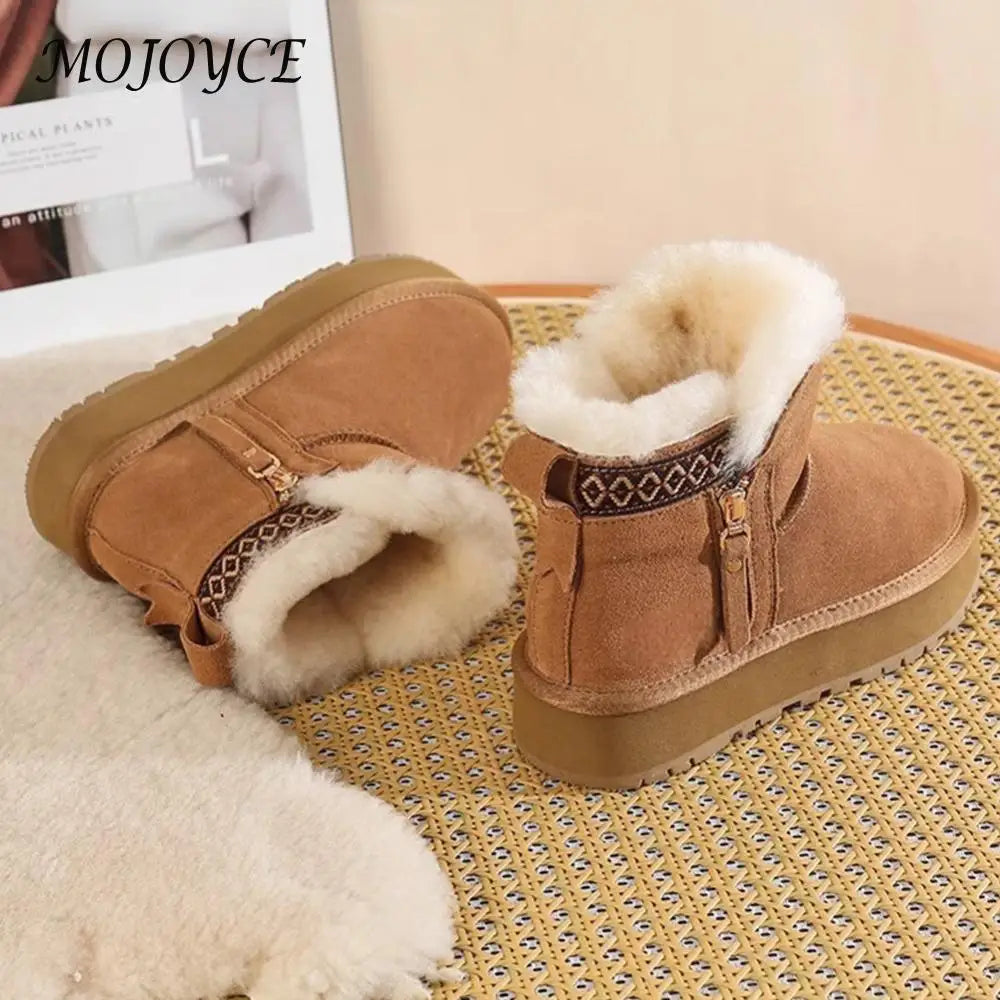 Snow Boots Faux Fur Lining Ankle Booties Anti-Slip Short Boots for Indoor Outdoor