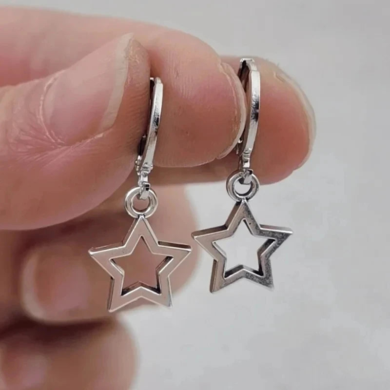 Simple Silver Color Star Earrings for Women Opal Stone Heart Hoop Earrings  Daily Wear Jewelry