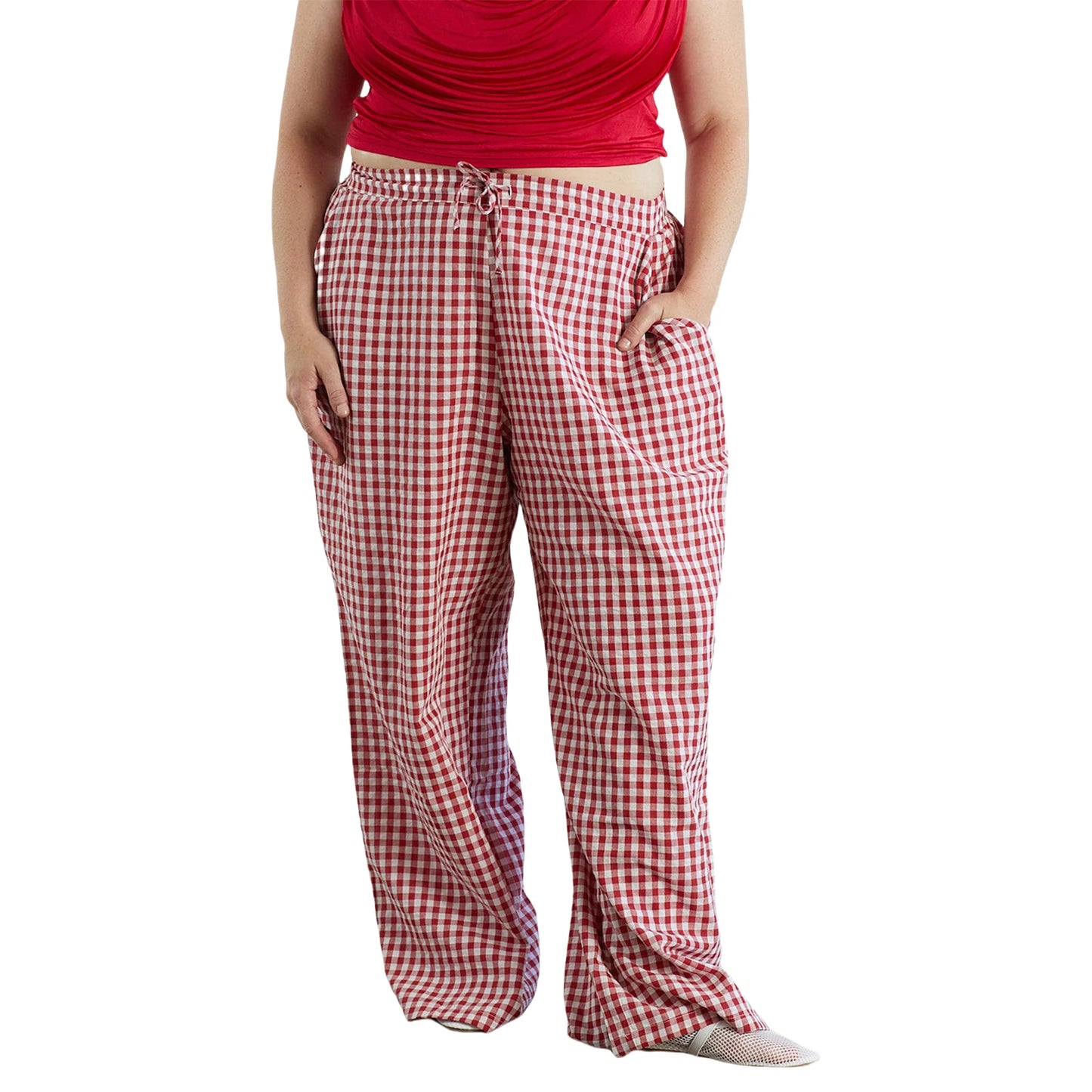 Women s Casual High Waist Wide Leg Palazzo Pants with Elastic Waistband and Checkered Print Design for Spring Summer Fashion