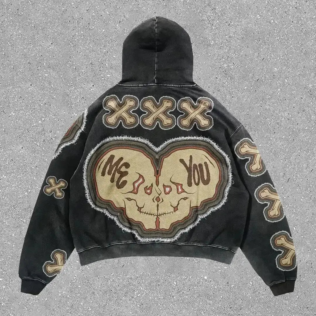 Skull Hoodies Fashion Print Top Oversized Pull-over Hoodie  American Streetwear Goth Women