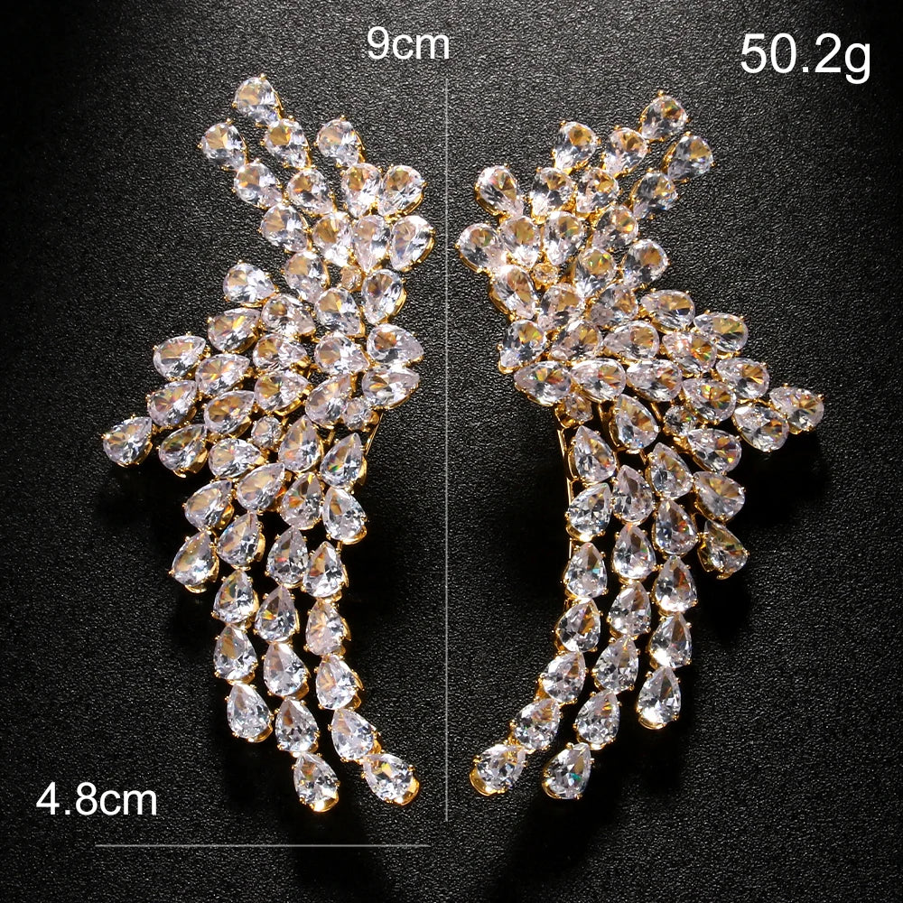 Elegant Wing Dangle Earrings  Gorgeous Boho Design Rhinestone Hanging Earrings