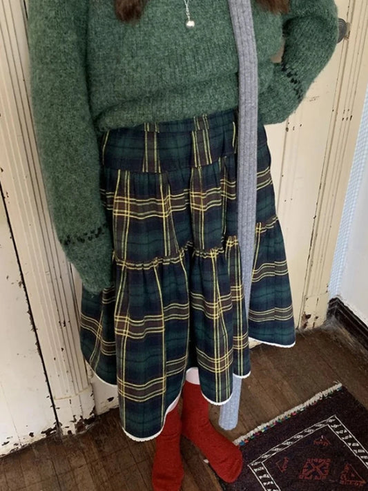 Vintage Plaid  Retro Ruffle Skirt