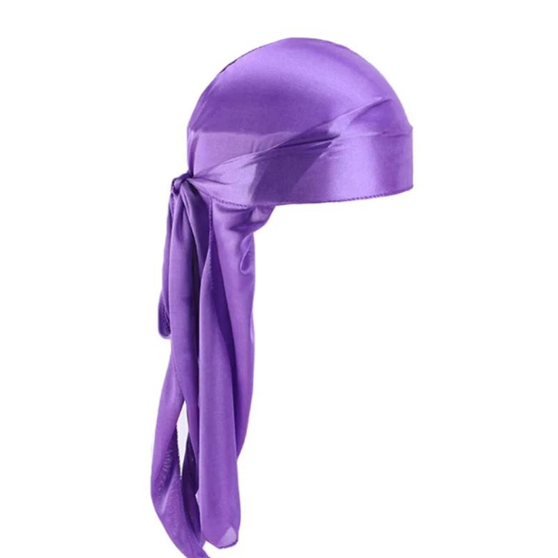 Unisex Silky Long Tail Durag Pirate Hat Turban Fashion Headwraps Cap Bandana Women Men Headwear Caps