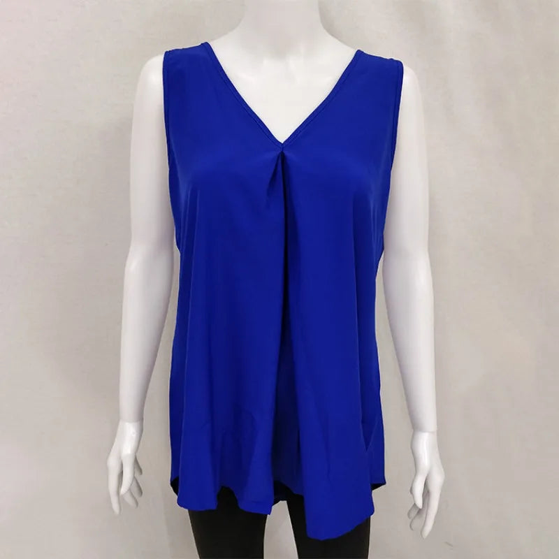 White Chiffon Blouse Ruffle Sleeveless Pullover