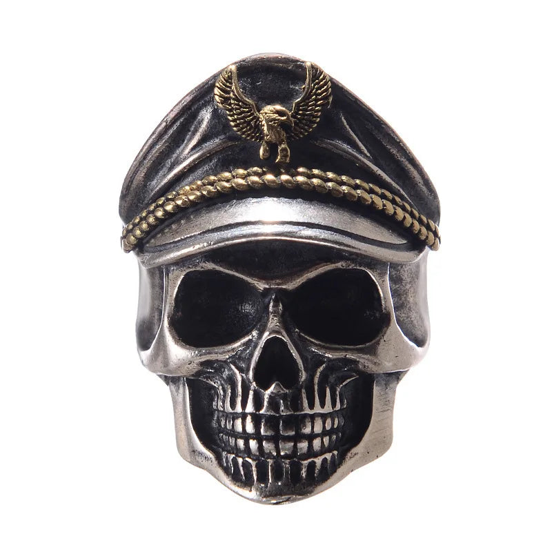 Retro Colored Navy Officer Skull Ring For Men Gothic Rock Open Ring Biker Accessories Handmade Jewelry Unisex Gift