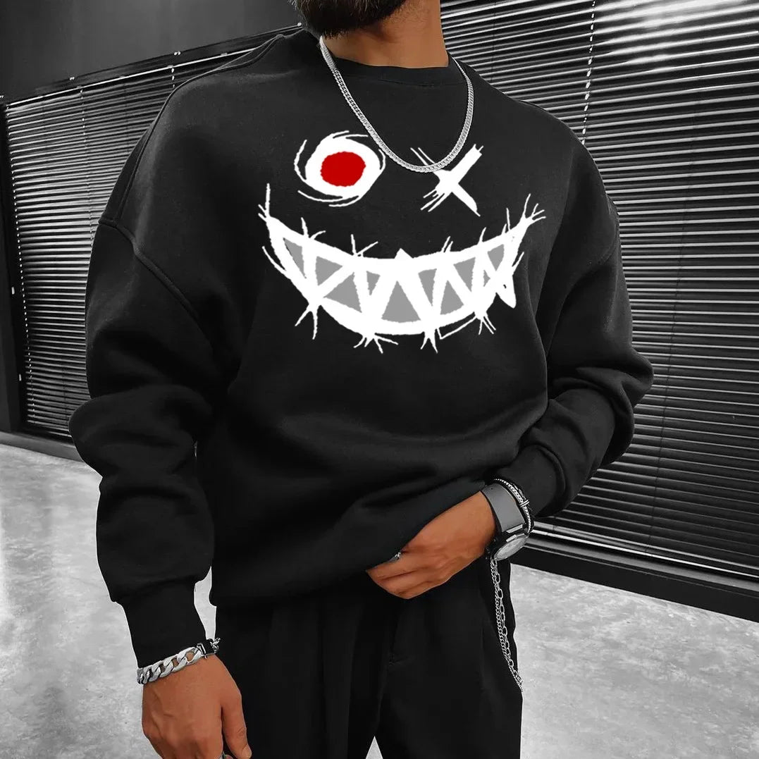 Heavyweight Retro English Letters Cotton High Quality Printed Round Neck Sweater