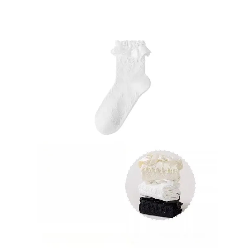 3 Pairs Woman Cute Black/White Socks Set Spring Summer Lady