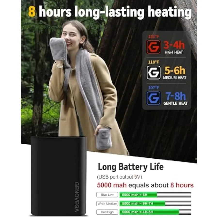Heated Pocket Fur Scarf Rechargeable Heating Neck Warmer Shoulder Wrap Battery