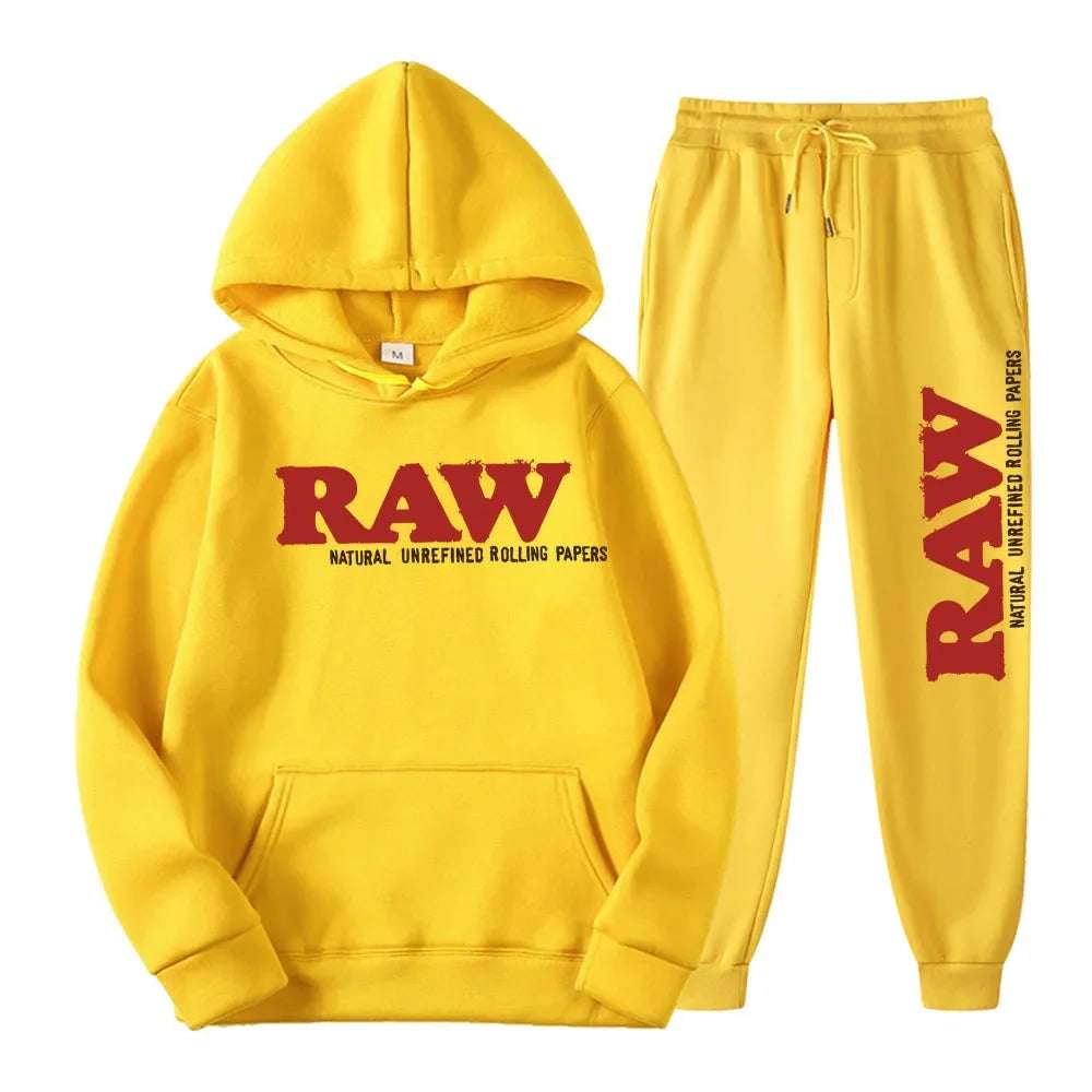 Men's Set RAW  Running Hoodie Sweatpants Men's Set 2PK Autumn Winter Casual Woolen Sportswear