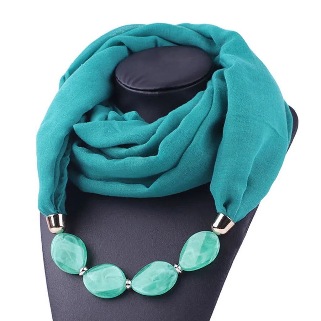 Elegant Women Necklace Scarf with Ethnic Style Pendant Soft Cotton Linen Design for Versatile Fashion Accessory