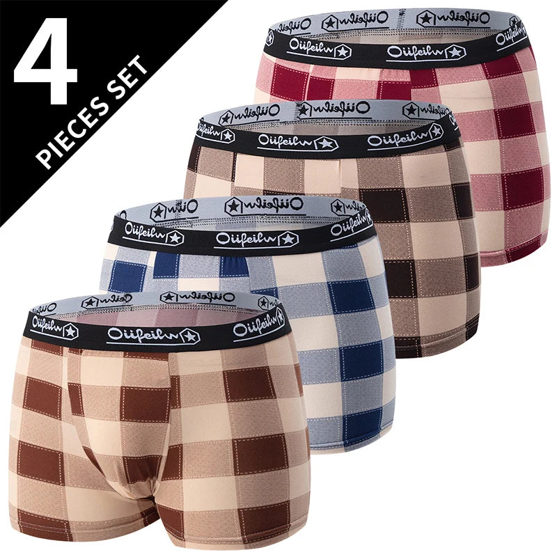 4-piece MEN'S FASHION Printed Underwear Breathable Crotch Boxers for Teenagers Comfortable plus Size Underwear up to 6XL.