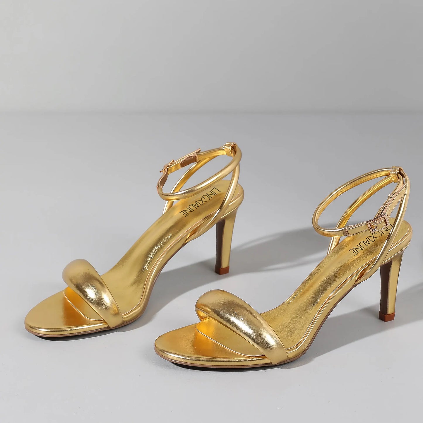 Gold or Silver Heels for Women Open Toe Strappy High Heels Sandals Fashionable Elegant Sexy Shoe
