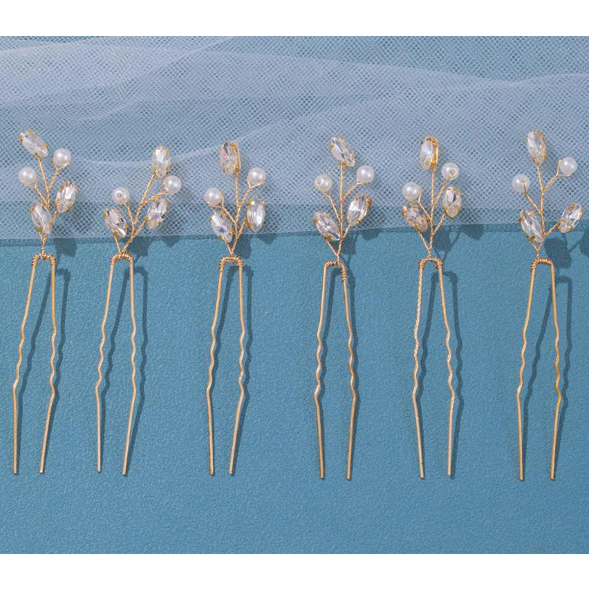 6Pcs Hairpins Headpiece Golden And Silvery Pearl Hair Comb Rhinestone Crystal Hair Accessories