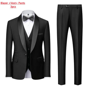 Men's Casual Business Have Smoking Suit High End Brand Boutique Fashion Blazer Vest Pants Groom Wedding Dress Party Suit