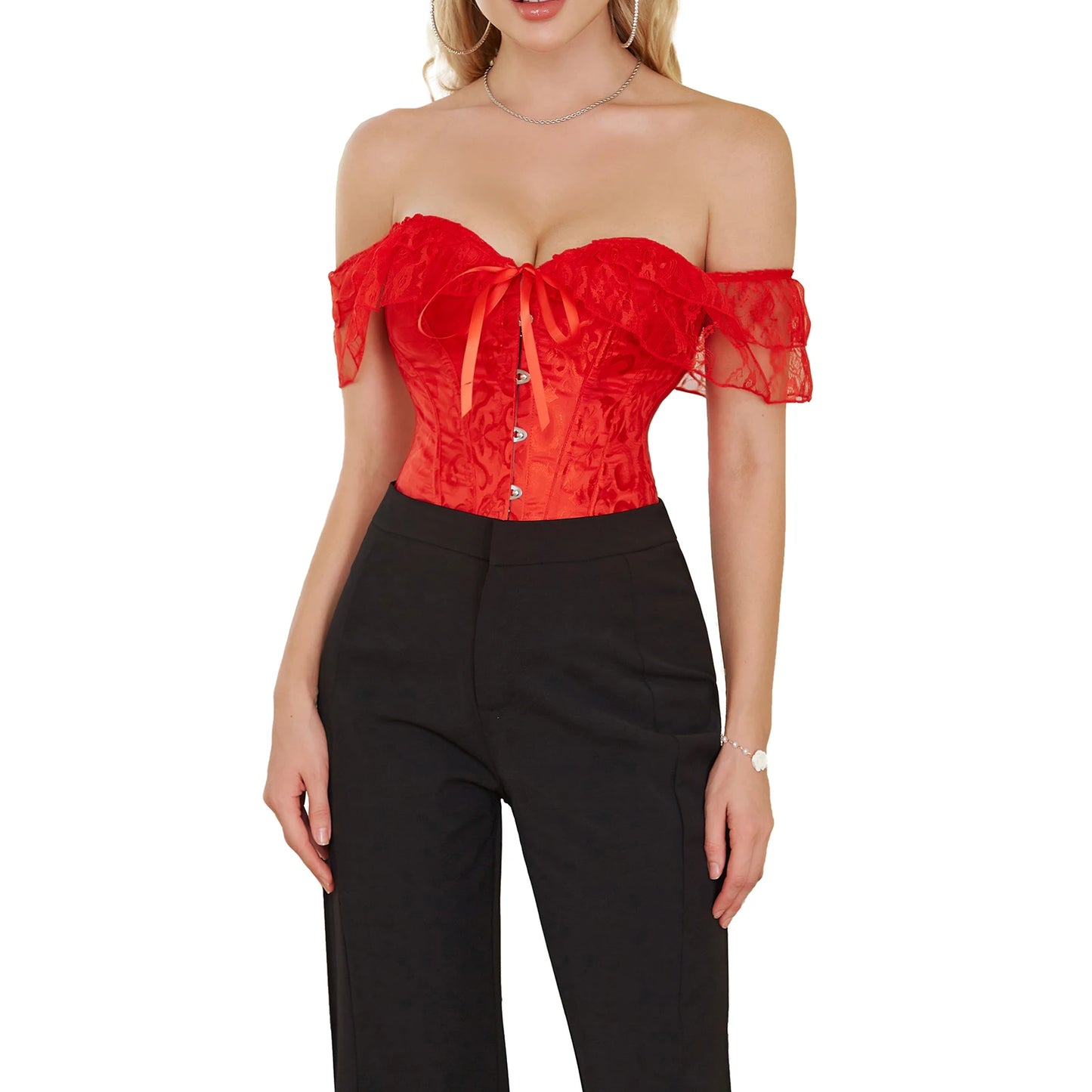Lace Corset with ming Waistband and Drawstring Closure Stylish Floral Design