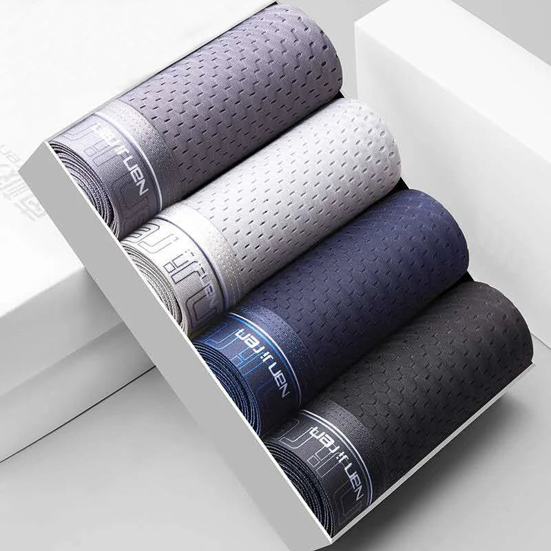 4pcs Men's Boxer Shorts Ice Silk Underwear Plus Size Underpants Cool Breathable Sexy Slim Mesh