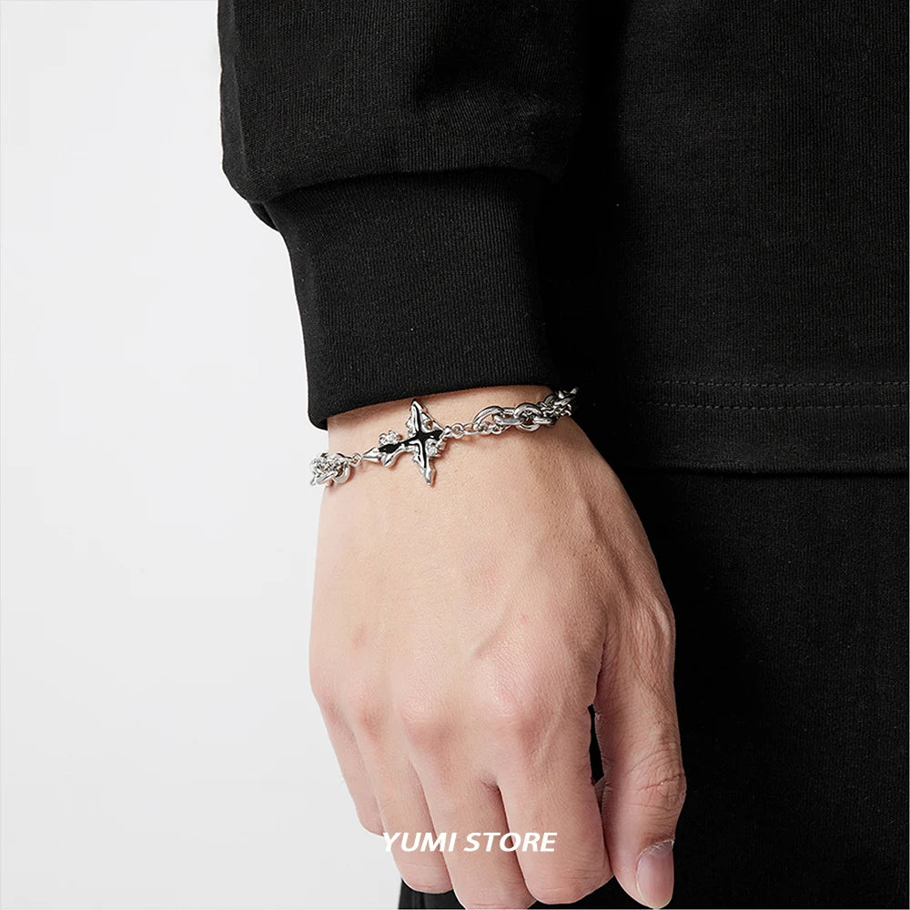 Retro Flame Cross Bracelet For Men Woman Hip Hop Titanium Steel Splice Chain Charm Unisex Jewelry