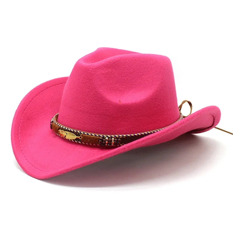 Vintage Style Wide Brim Hat with Leather Band for Men and Women Classic Retro Wool Felt Hat