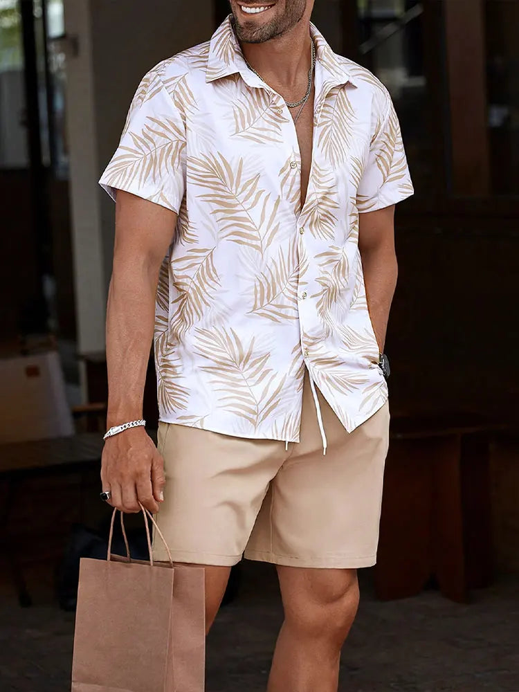 Summer Men's Shirt Shorts Two-piece Set Printed Casual Suit Men Short Sleeve Shirt Street Hawaiian Beach Shorts Outfits