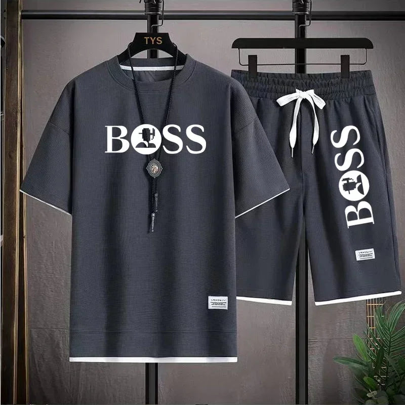 Men's luxury sportswear set casual fitness T-shirt and shorts 2-piece set with short sleeves summer
