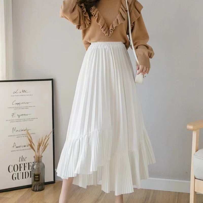 Long Skirt High Waist Pleated Patchwork Mermaid
