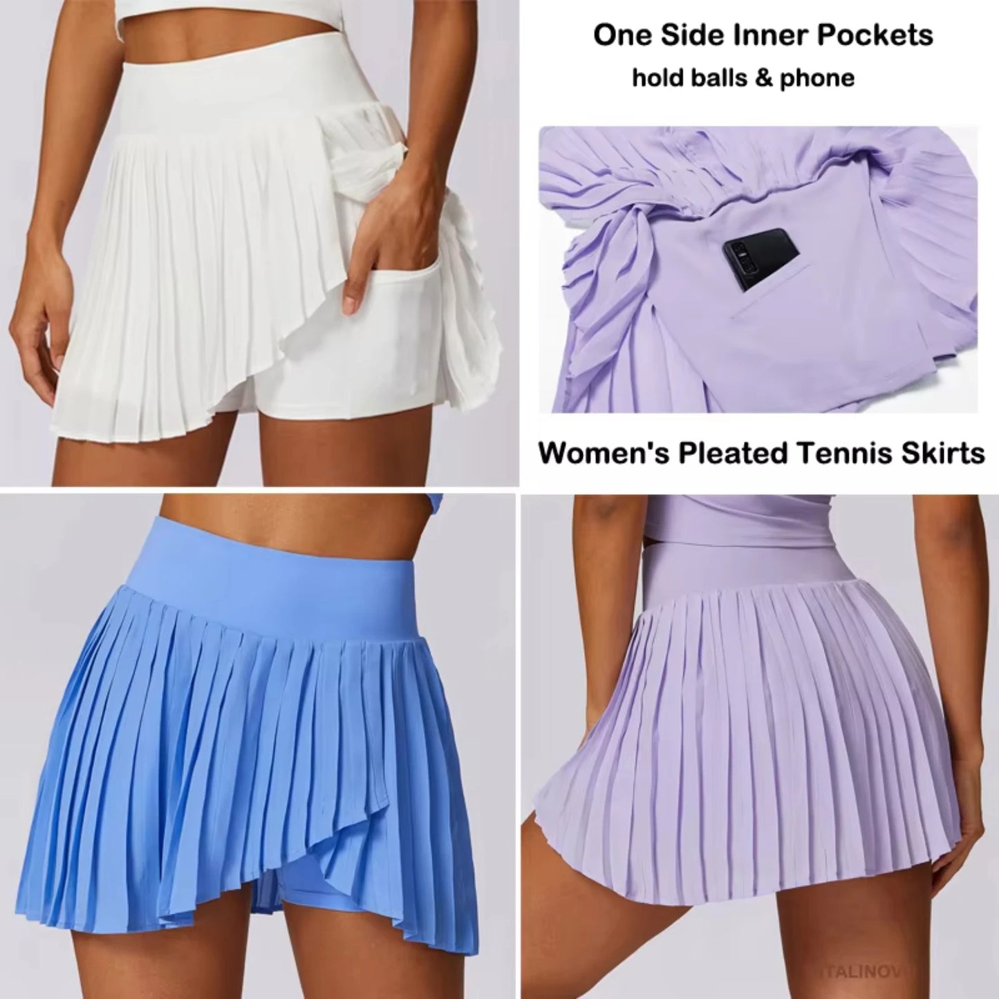 High Waisted Pleated Tennis Skirts with Pockets, Tummy Control, Casual Liner Skorts