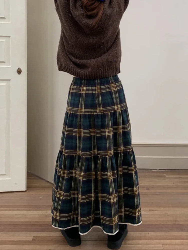 Vintage Plaid  Retro Ruffle Skirt