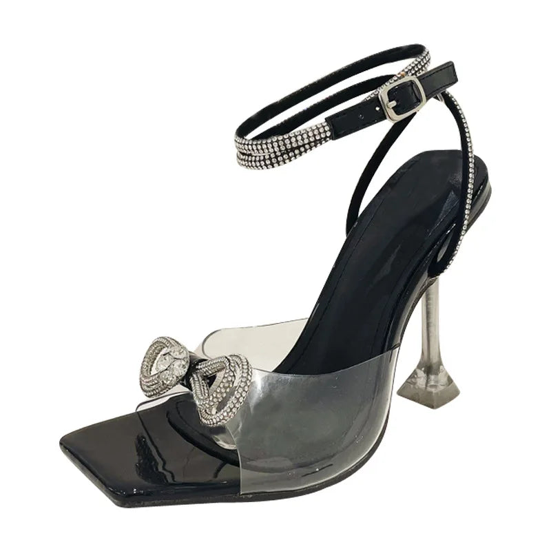 Sandals for Women Fashion Crystal Diamond Bow High Heel Transparent Shoes for Women High Heels