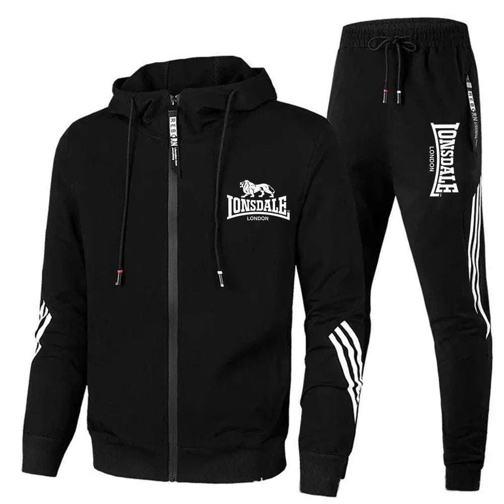 Men's Printed Long-sleeved Fitness Spring And Autumn Hoodie Sports Jacket + Pants Suit Drawstring Sports Suit Zipper Clothes