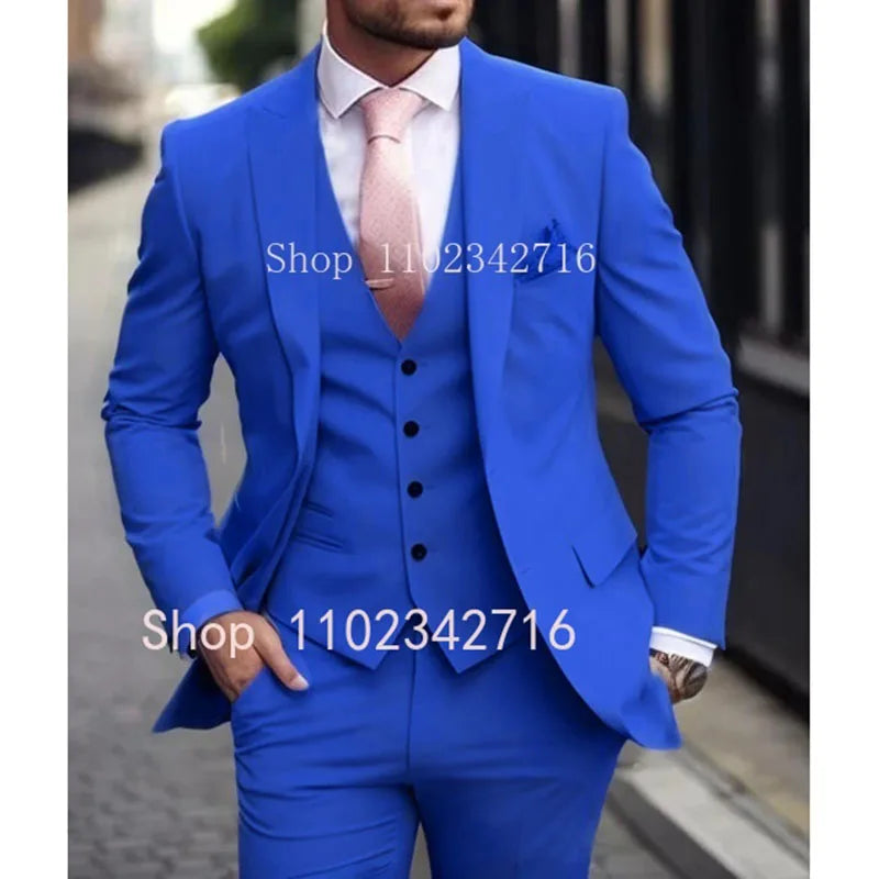 Luxury Men's Suits  Slim fit 3 Piece Jacket Pant With Vest Groom Wedding Tuxedo Formal Occasion