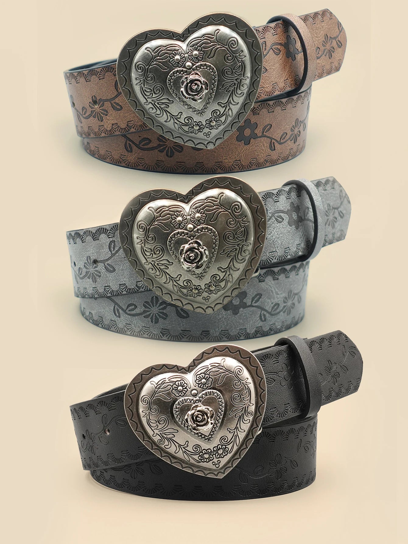 Heart Shaped Women's Casual Belt, Retro Embossed Carved Women's Belt, Dress, Jeans, Suit, Shirt Decoration
