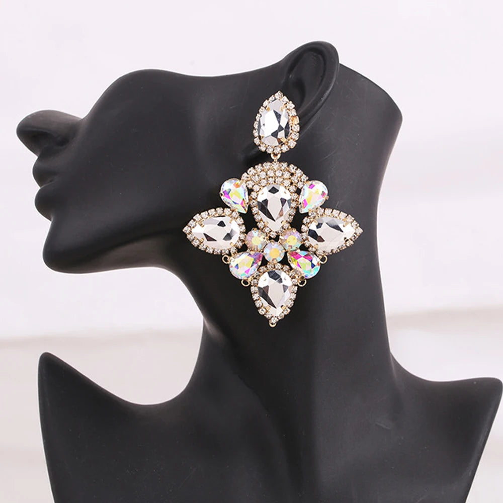 Large Drop Rhinestone Dangle Earrings Accessories Colorful Crystal Earrings
