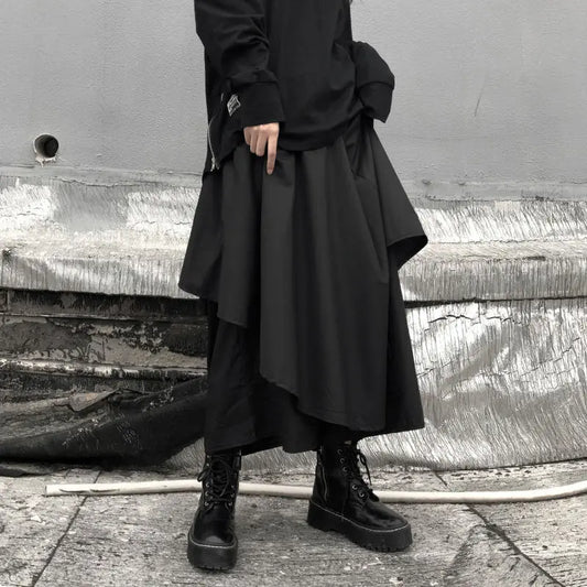 Diablo Loose Vintage Asymmetrical Casual Dazzling Cool Solid Color Comfortable All-match Long Skirt