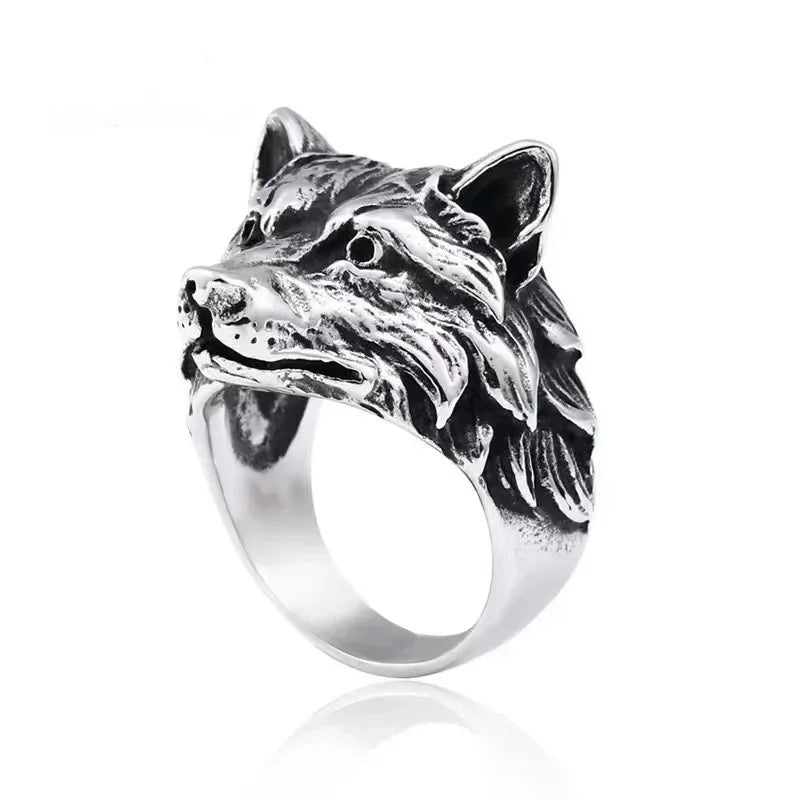 Vintage wolf head men trend animal exaggerated domineering personality open ring jewelry