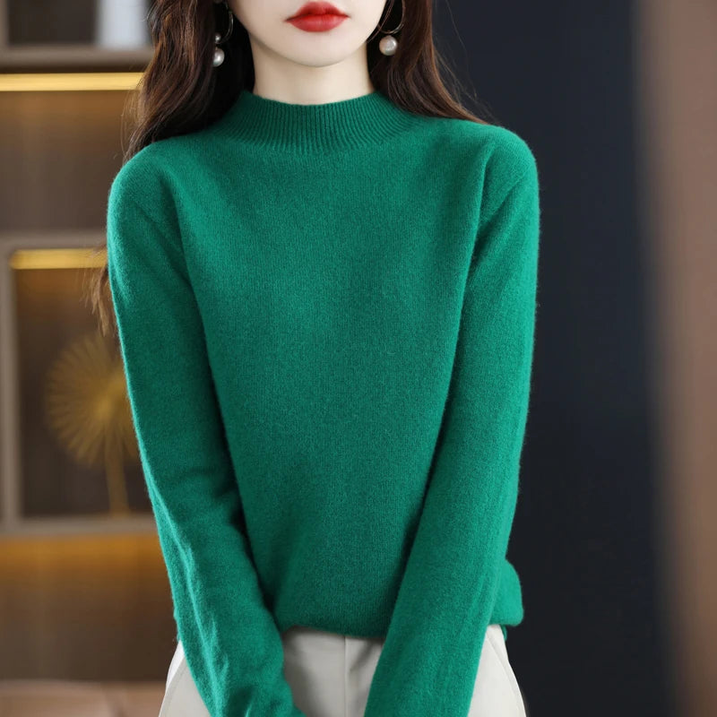 100% Pure Wool Half Turtleneck Pullover In Cashmere Sweater Women's Casual Knit Top Women's Coat