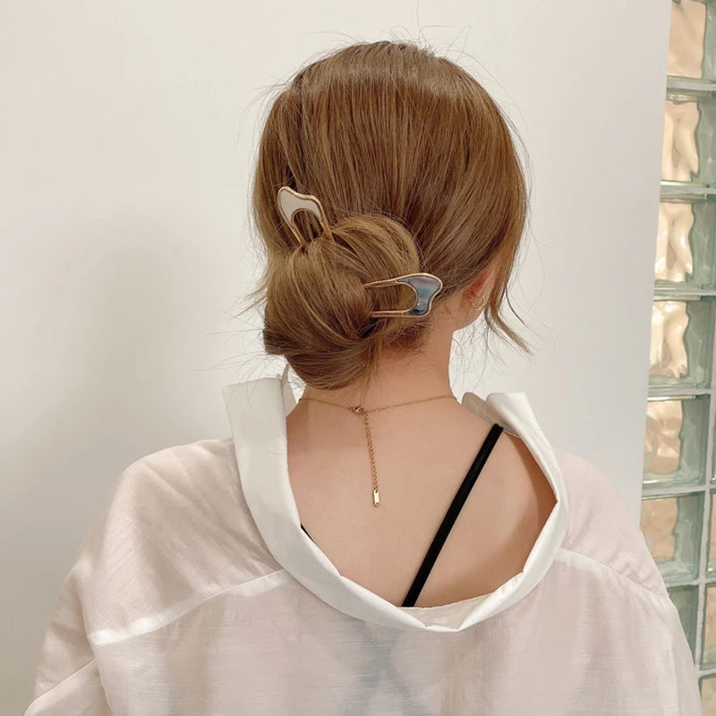 Fashion Luxury Elegant Shell Enamel Hairpin for Women Metal U Shape Hair Stick Hair wear Accessories Jewelry