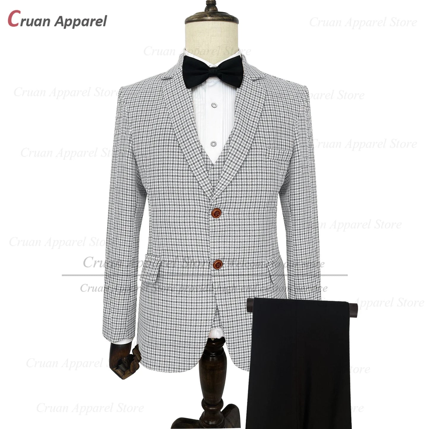 Classic Suit Sets For Men Fashion Checkered Blazer Vest Pants 3 Pieces Formal Party Tailor-made Elegant Slim Fit Costumes