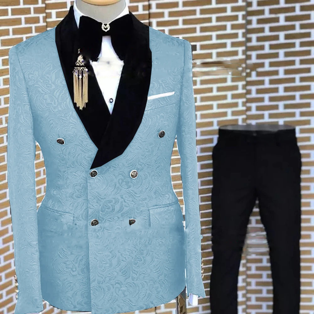 Gray Formal Suit for Men Floral Jacket Pants 2 Piece Set Tuxedo Elegant Men's Suit Handsome Blazer