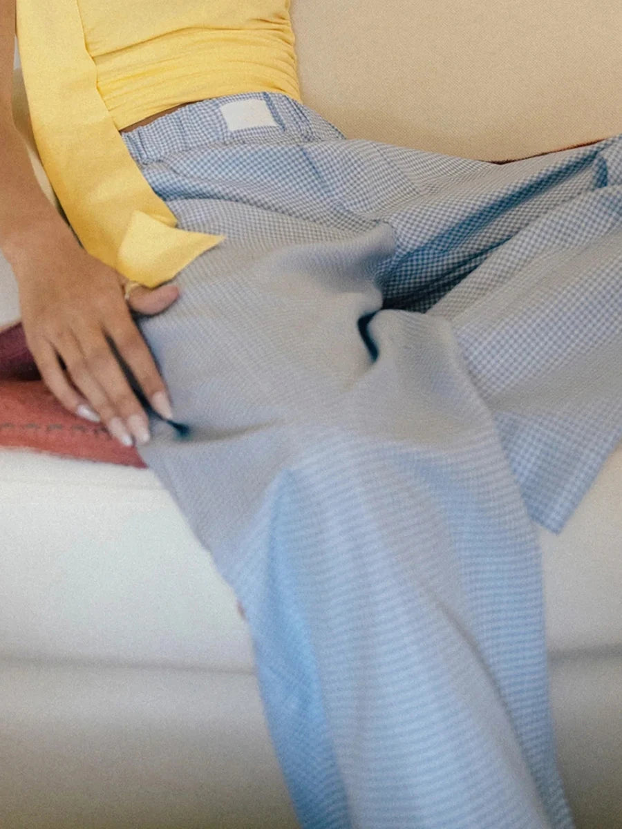 Women s Casual High Waist Wide Leg Palazzo Pants with Drawstring Elastic Waistband and Stylish Plaid Print