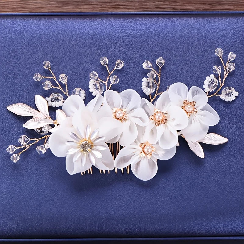 Gold Color Crystal Pearl Hair Comb Headband For Women Bride Party Bridal Wedding Hair Accessories Jewelry Comb Headband
