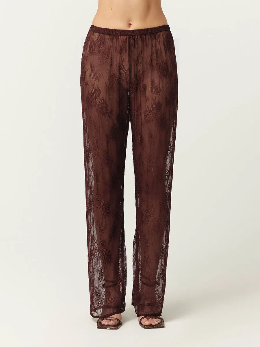 Women s Lace Pants Floral Pattern Sheer High Waist Wide Leg Trousers Elegant Casual Bottoms for Summer Beach Party Wear