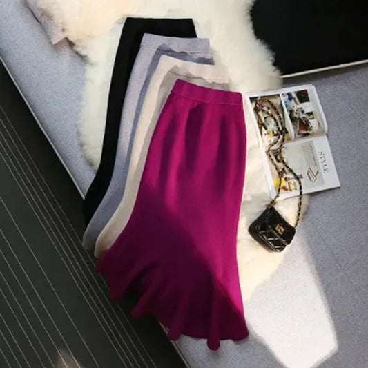 Vintage Knit Long High Waist Slim Mermaid  Trumpet Skirt