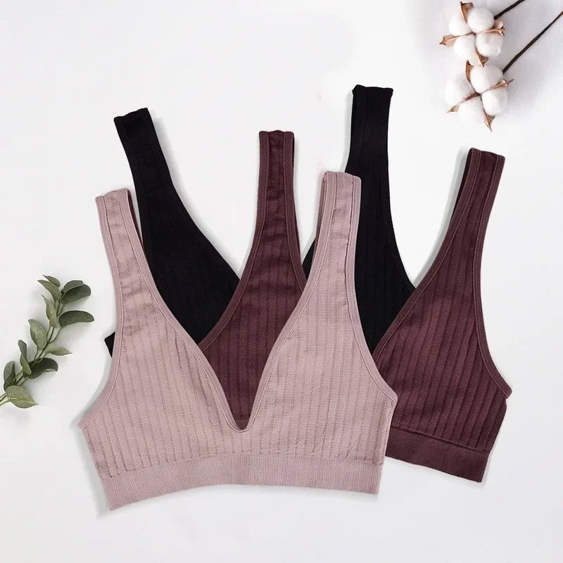 Deep V neck Bra Seamless Bras Wire Free Unlined Low Back