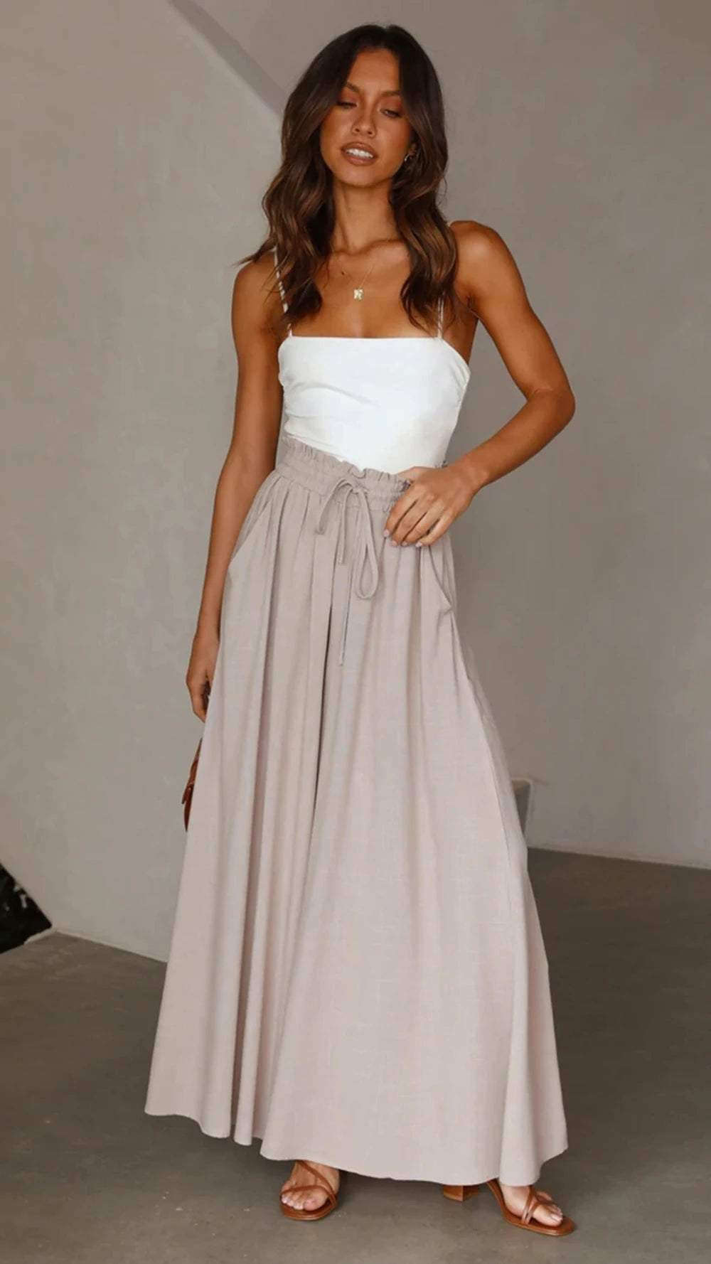 Summer Women's Wide  Leg Pants With Elastic Waistband Palazzo style pants